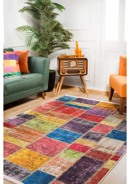 Zeeland Pembe Patchwork Dijital Baskı Halı
