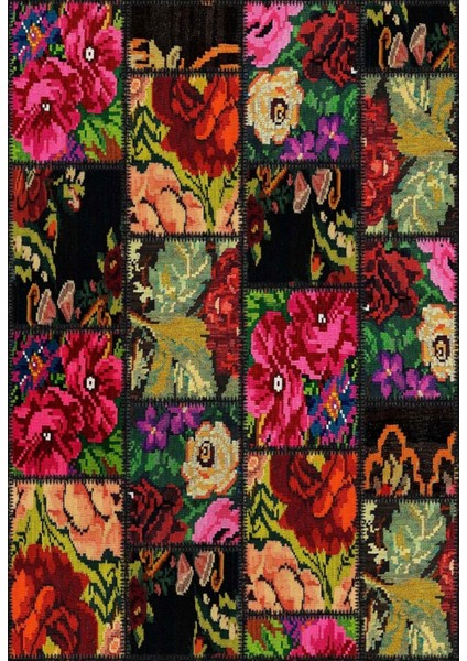 Çongcing Siyah Patchwork Dijital Baskı Halı
