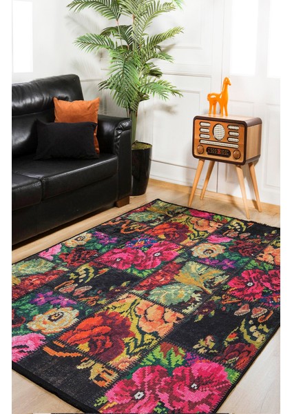 Çongcing Siyah Patchwork Dijital Baskı Halı
