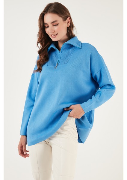 Yarım Fermuarlı Oversize Triko Kazak Bayan Kazak 4616079 fırsatları
