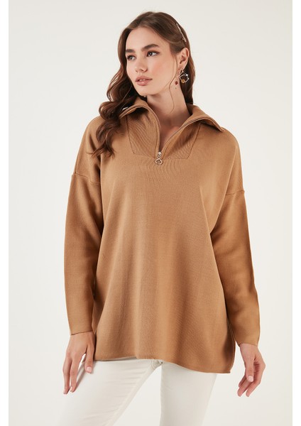 Yarım Fermuarlı Oversize Triko Kazak Bayan Kazak 4616079