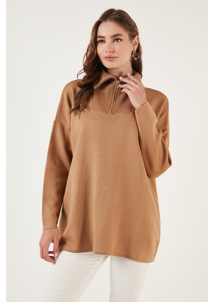 Yarım Fermuarlı Oversize Triko Kazak Bayan Kazak 4616079 modelleri