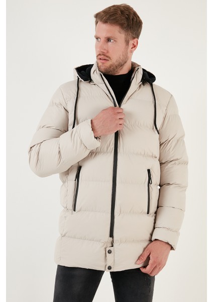 Slim Fit Suya ve Rüzgara Dayanıklı Çıkarılabilir Kapüşonlu Şişme Mont Erkek Mont 649009 modelleri