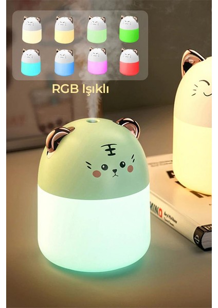 Rgb Ledli Taşınabilir Hava Nemlendiricisi Kedi Tasarımlı Buhar Makinesi Gözleri Açık Beyaz fiyatları