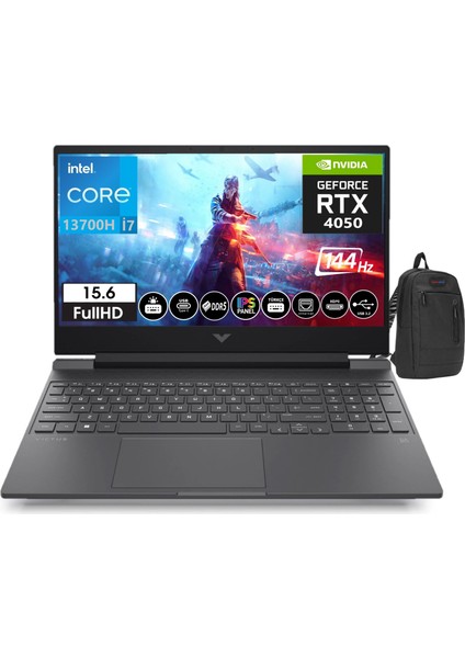 Victus 13. Nesil Intel I7-13700H 16GB Ddr5 Ram 1tb SSD 6gb RTX4050 16,1 Inç 144Hz IPS Fhd Freedos Taşınabilir Bilgisayar PV7P6C1EAW02+ZETTAÇANTA