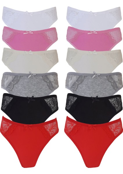 12LI Kadın Dantel Detaylı Bayan Külot Pamuklu Iç Çamaşırı