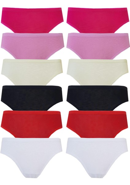 12LI Kadın Bikini Külot Pamuklu Renkli Iç Çamaşır Nefes Alan Doku