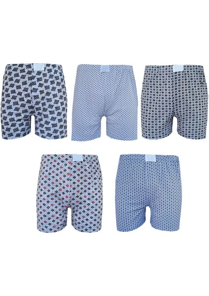 5li Erkek Desenli Boxer Ekonomik Ince Pamuklu Paçalı Don