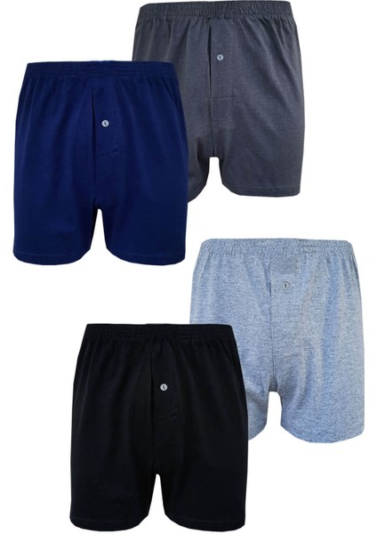 4lü Erkek Düğmeli Boxer Ekonomik %100 Pamuklu Paçalı Don