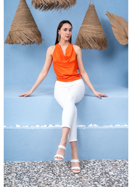 Kadın Kolsuz Bluz Turuncu indirimleri