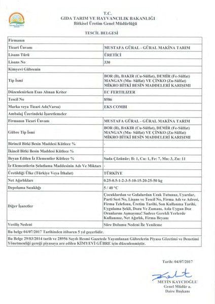 Eks Combi 1 Kg ( Mikro Bitki Besin Maddeleri Karışımı ) modelleri