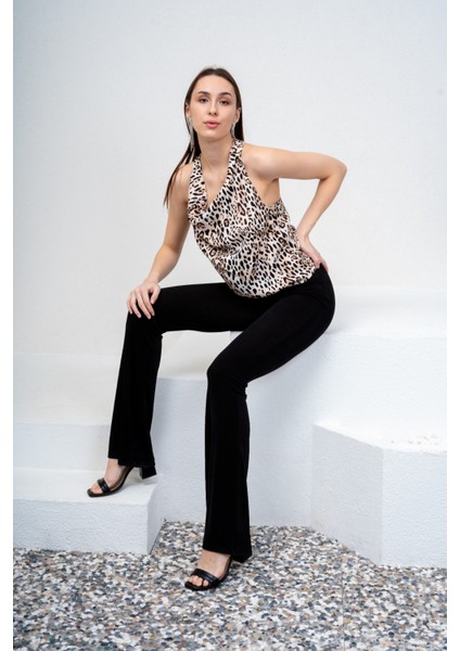 Kadın Leopar Desenli Kolsuz Bluz Bej indirimleri