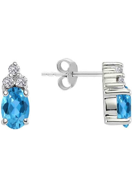 Pırlanta ve Oval Mavi Topaz Taşlı Küpe 0417E0052