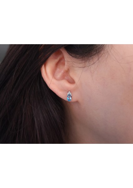 Pırlanta ve Oval Mavi Topaz Taşlı Küpe 0417E0052
