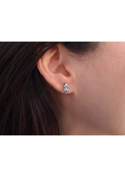 Pırlanta ve Oval Mavi Topaz Taşlı Küpe 0417E0052
