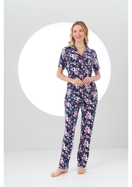24107 Kadın Desenli Düğmeli Pijama Takım fırsatları
