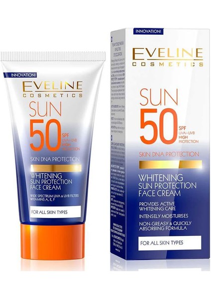 Tüm Ciltler Için Beyazlatıcı Güneş Koruyucu Yüz Kremi SPF50 50ML Uva+Uvb