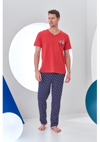 24307 Erkek Desenli Yelken Baskılı Pijama Takım