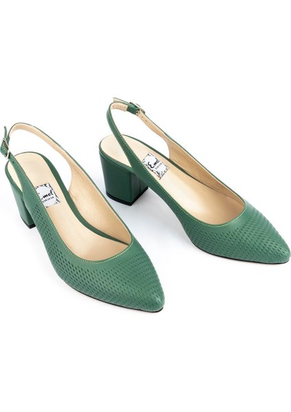 Modern Lazerli Tarz Rahat Topuklu Arka Açık Ayakkabı Yeşil