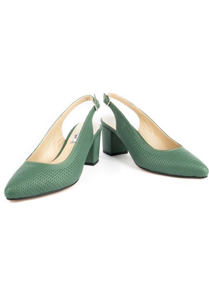 Modern Lazerli Tarz Rahat Topuklu Arka Açık Ayakkabı Yeşil modelleri