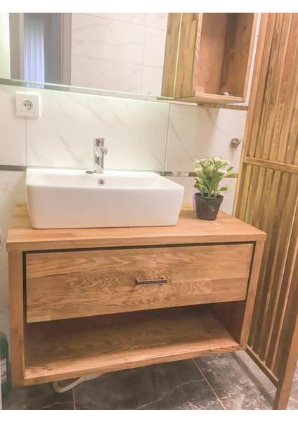 Atölye 10 60 cm Meşe Banyo Dolabı Modern Ahşap Banyo Dolabı Asma Banyo Dolabı fırsatları