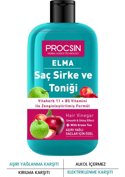 Aşırı Yağlanma Karşıtı Elmalı Saç Sirke ve Toniği 250 ML