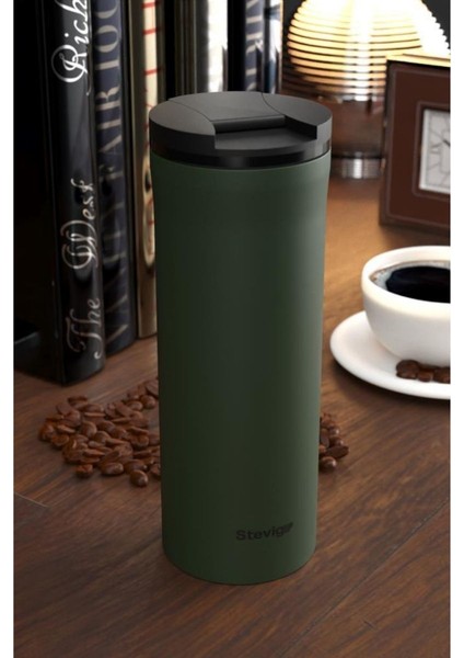 2 Go Paslanmaz Çelik Termos Bardak 400 ml Travel Mug Green ST-204