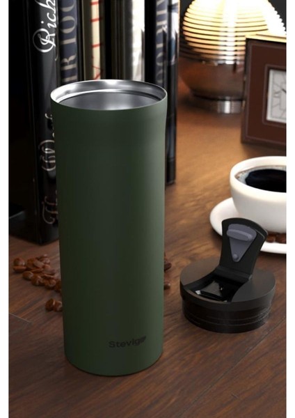 2 Go Paslanmaz Çelik Termos Bardak 400 ml Travel Mug Green ST-204