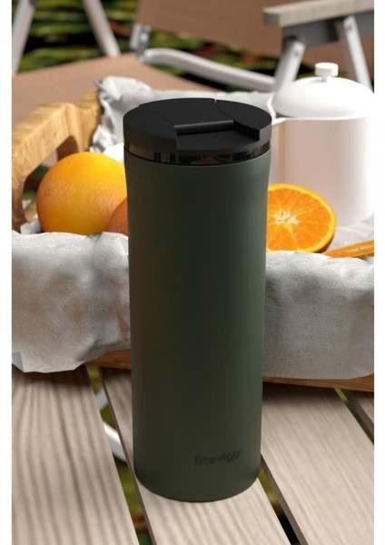 2 Go Paslanmaz Çelik Termos Bardak 400 ml Travel Mug Green ST-204