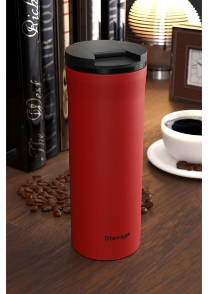 2 Go Paslanmaz Çelik Termos Bardak 400 ml Travel Mug Red ST-203