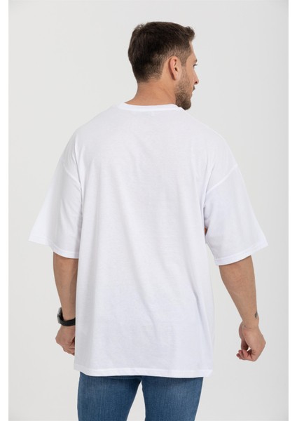 R-5730 Bisiklet Yaka Ön Nakış Detaylı Oversize T-Shirt indirimleri