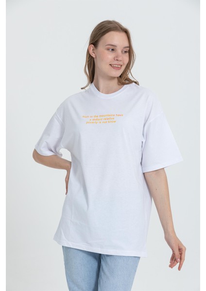 R-5724 Bisiklet Yaka Panda Baskılı Oversize T-Shirt