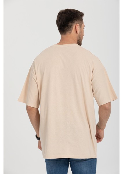 R-5730 Bisiklet Yaka Ön Nakış Detaylı Oversize T-Shirt