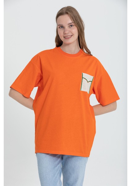 R-5729 Bisiklet Yaka Dantel Cep Detaylı Oversize T-Shirt fiyatları