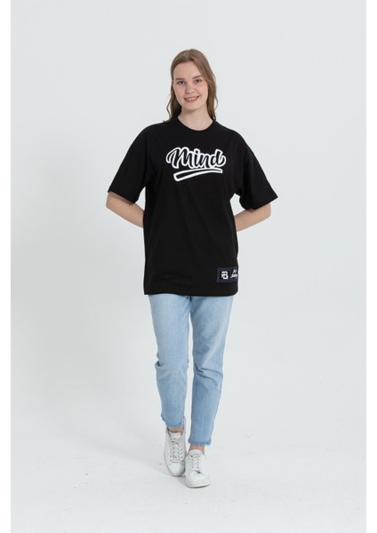 R-5738 Bisiklet Yaka Oversize Mind Baskılı T-Shirt