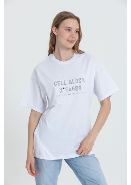 R-5703 Bisiklet Yaka Cell Block Baskı Detaylı T-Shirt