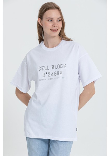 R-5703 Bisiklet Yaka Cell Block Baskı Detaylı T-Shirt