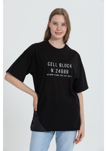 R-5703 Bisiklet Yaka Cell Block Baskı Detaylı T-shirt fiyatları