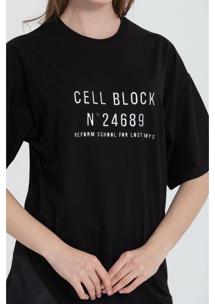 R-5703 Bisiklet Yaka Cell Block Baskı Detaylı T-shirt fırsatları