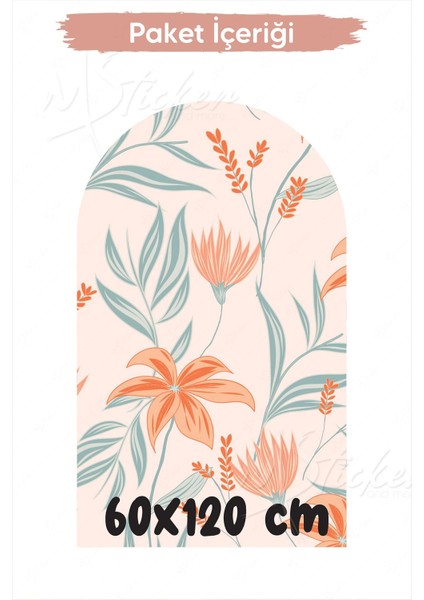 Bohem Oval Çiçekler3 Cam Duvar Sticker Salon Çocuk Odası Duvar Sticker