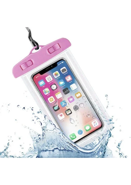 Case 4U Samsung Xiaomi Apple iPhone Oppo Realme Oneplus Vivo Omix Nokia Lg Huawei Tüm Telefon Modellerine Uyumlu Askılı Deniz Altı Suya Dayanıklı Kılıf Pembe