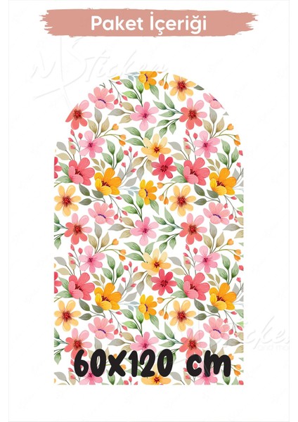 Bohem Oval Çiçekler5 Cam Duvar Sticker Salon Çocuk Odası Duvar Sticker