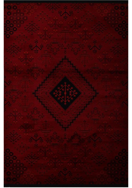 Afgan Türkmen Otantik Desenli Bordo Oturma Odası Salon Mutfak Halısı 5366A_ZS72 80 x 150