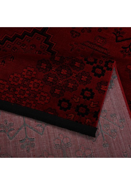 Afgan Türkmen Otantik Desenli Bordo Oturma Odası Salon Mutfak Halısı 5366A_ZS72 80 x 150