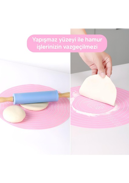 Silikon Ölçekli Hamur Açma Matı Pembe