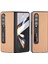 Samsung Galaxy Z Fold4 5g Karbon Fiber Doku Şok Geçirmez Kasa Pu Deri+Pc Kickstand Telefon Kapağı Temperli Cam Film (Yurt Dışından) 1