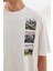 Alpine Peaks Baskılı Oversize Erkek T-Shirt Beyaz 2