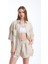 Fancy Kadın Keten Kumaş Truvakar Kol Oversize Basic Gömlek Şort İkili Takım 1