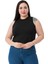 Büyük Beden Bisiklet Yaka Kolsuz Crop Viskon Siyah Body 1