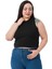 Büyük Beden Bisiklet Yaka Kolsuz Crop Viskon Siyah Body 4